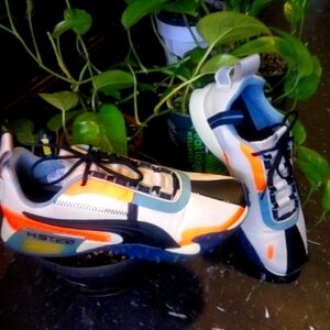 Puma Unisex LQDcell Cream, Blue & Orange Accents W-9, M-7.5
